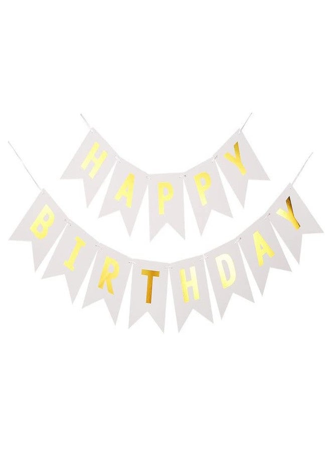 Happy Space - Baby White Happy Birthday Banner with Foil Gold Letters, Happy Birthday Bunting Banner for Party Decorations (White) - Image 3
